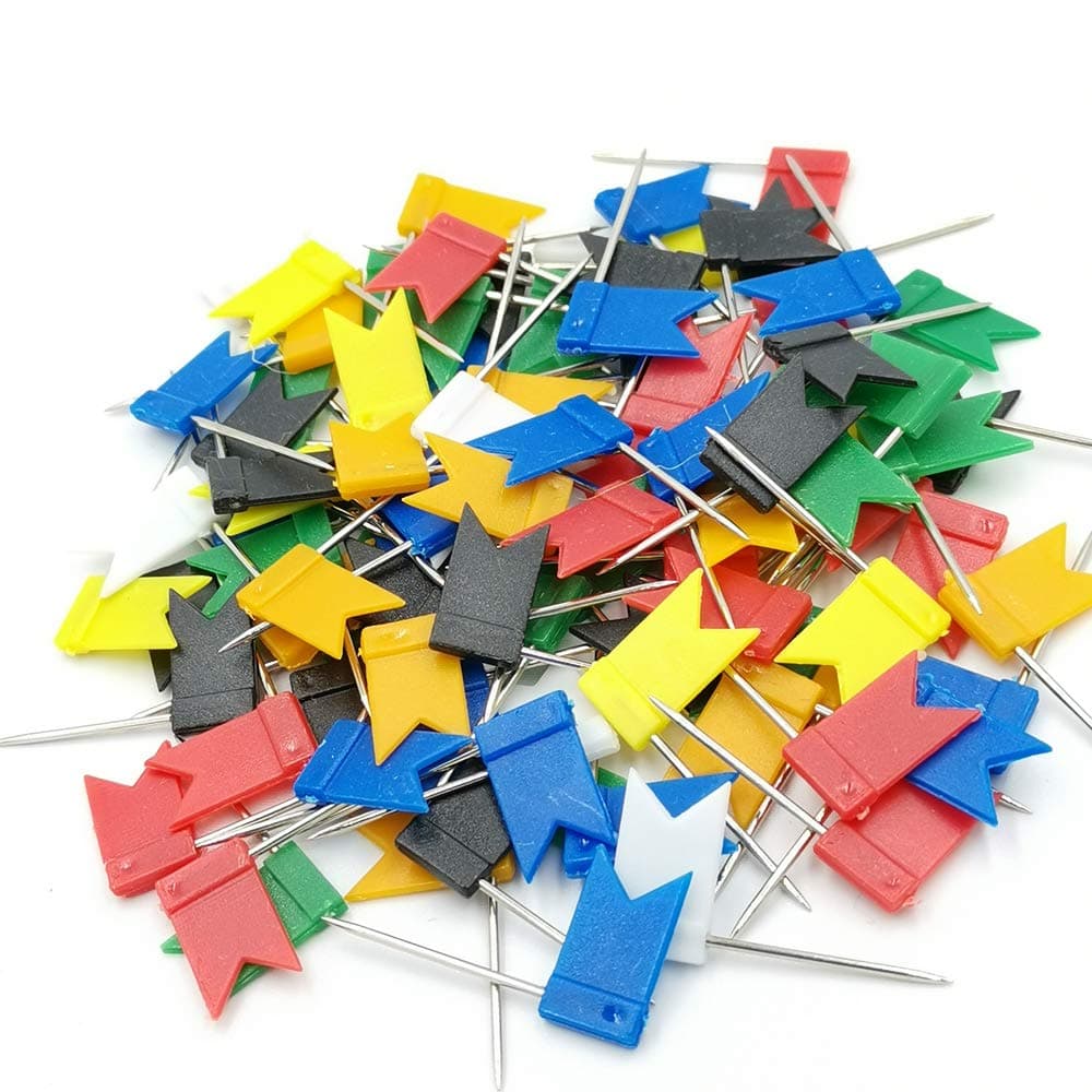 100PCS Map Flag Push Pins Newlan Colorful Map Tacks Push Pins Flag Tacks with Steel Points 7 Colors