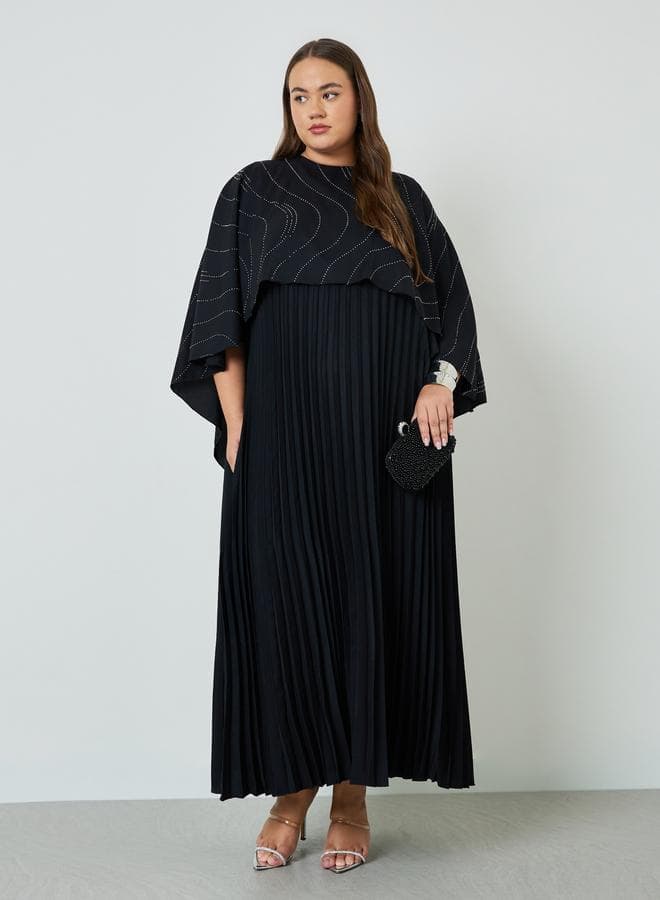 Plus Size Cape Sleeve Pleated Maxi Dress