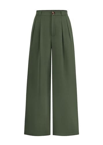 KIRUNDO Wide Leg Dress Pants for Women High Waisted Office Work Trousers Business Casual Slacks Button Flowy Palazzo Pant(Sage Green, Medium)