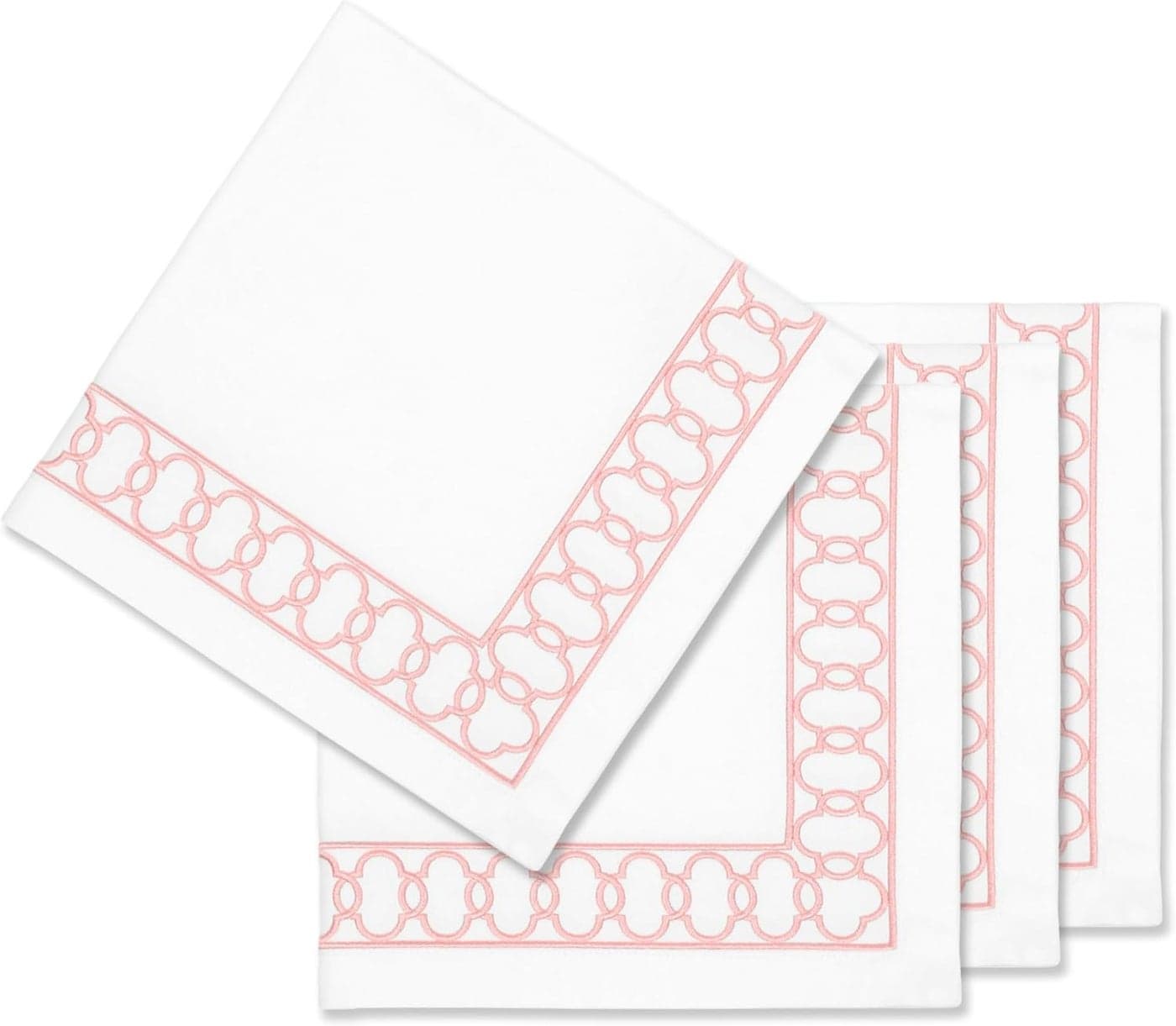 Hofdeco Premium Coastal Patio Indoor Outdoor Napkin Set of 4 20x20 Washable Dinner Napkins for Beach House Decor Blush Pink Embroidered Begonia Pattern Chain Frame