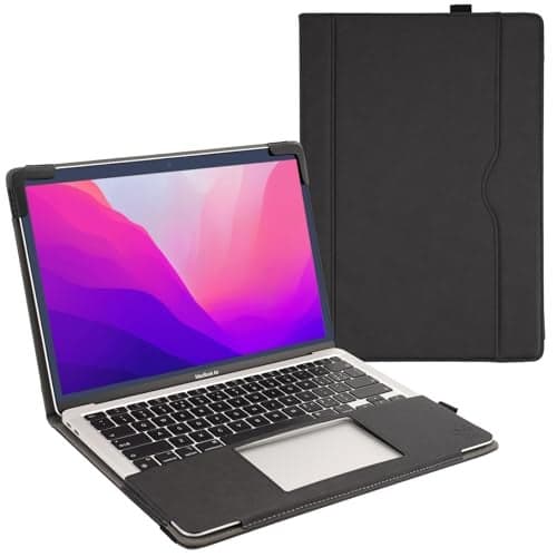 TYTX Compatible with MacBook Air Case 13.6 Inch, PU Leather MacBook Case fits for Model Release M5 A3449 M4 A3240 M3 A3113 M2 A2681 with Touch ID 2022-2026, with Pocket for Papers (Black)