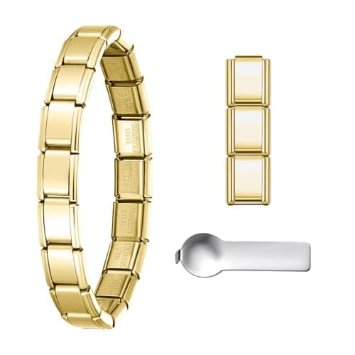 SWEETV Stainless Steel 18 Link Polish Italian Charm Bracelet with 1Pcs Starter Brascelet and Opening Tools, Personalized Jewelry Gift, Gold