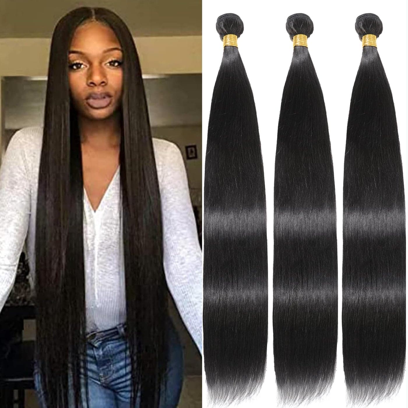 Straight Human Hair Bundles 34 34 34 Inch12A Brazilian Human Hair 3 Bundles 100 Unprocessed Virgin Human Hair Extensions Natural Black Color