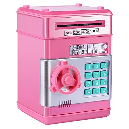 GuDoQi Piggy Bank for Girls Electronic Coin Money Bank Toy for 3 4 5 6 7 8 9 10 Year Old Children, Mini ATM Cash Coin Saving Box for Birthday Gifts Kids Age 3-10, Pink