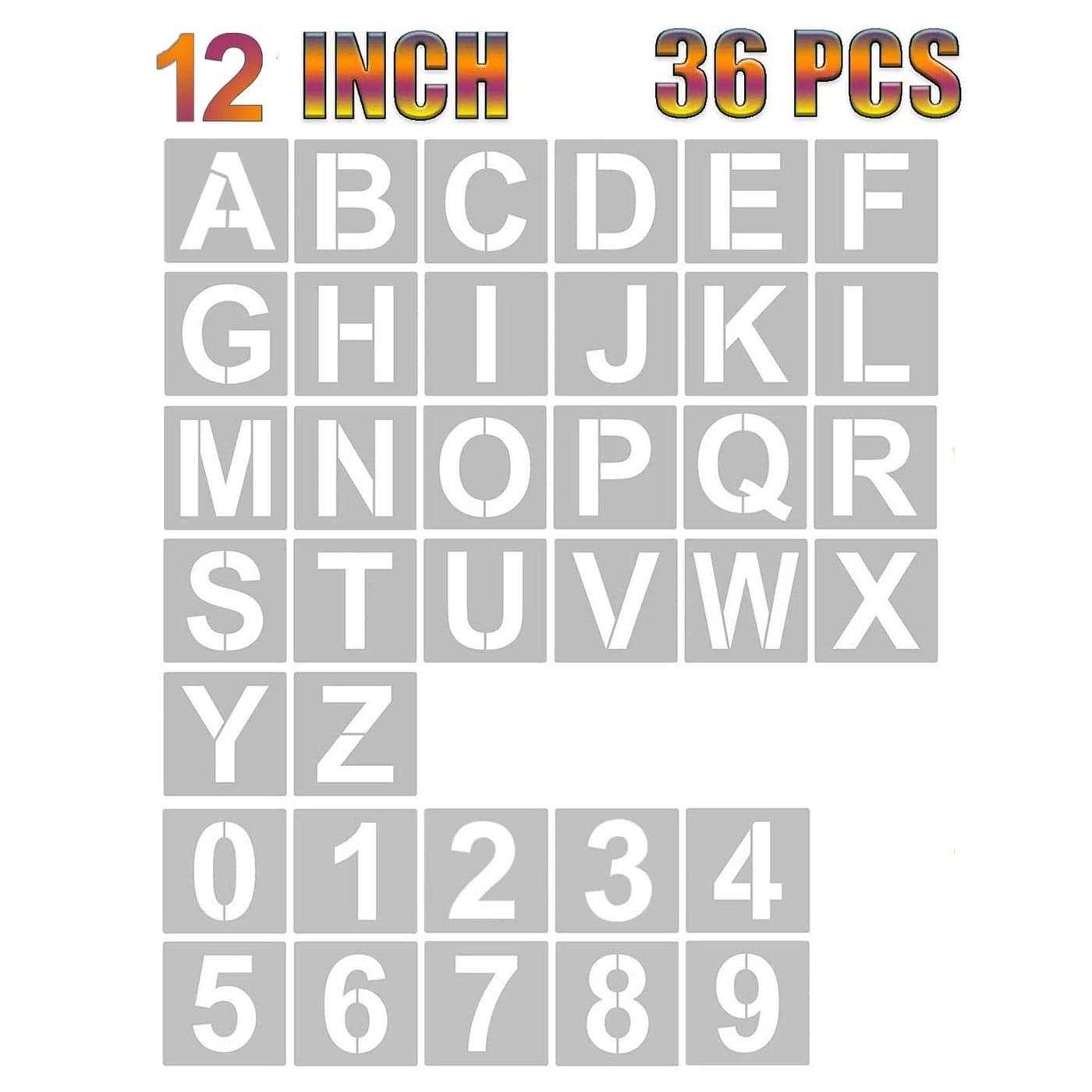 YEAJON 12 Inch Letter Stencils and Numbers 36 Pcs Alphabet Art Craft Stencils Reusable Plastic Templates for Wood Wall Fabric Rock Signage DIY Art Projects 12 Inch