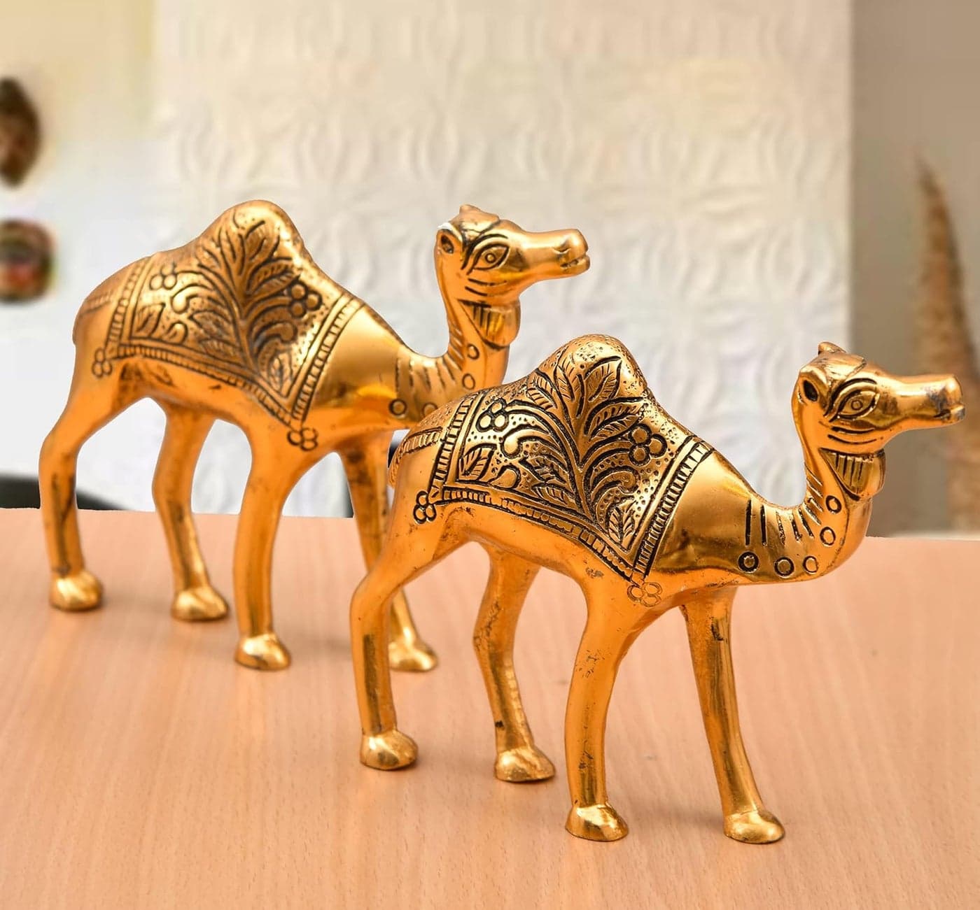 Nirmal Handicraft Golden Metal Rajasthani 5 Inch Camel Showpiece Pair Living Room Decorations 2 PSC