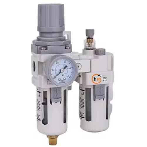 Hosemart® FRL Unit 1/4 Inch BSP Pneumatic Air Filter Regulator Lubricator For Air Compressor with Metal Guard Pressure Gauge