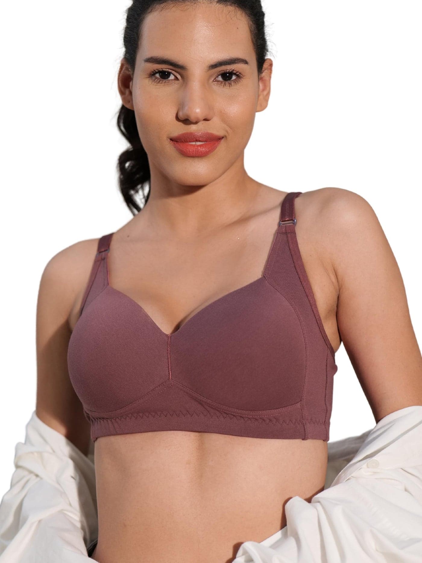 BODYSIZE Women's Everyday Wear Wire Free Padded Bra SF-29| Sweat Absorbent, Soft Cotton Lycra Fabric for Ultimate Comfort Mulberry