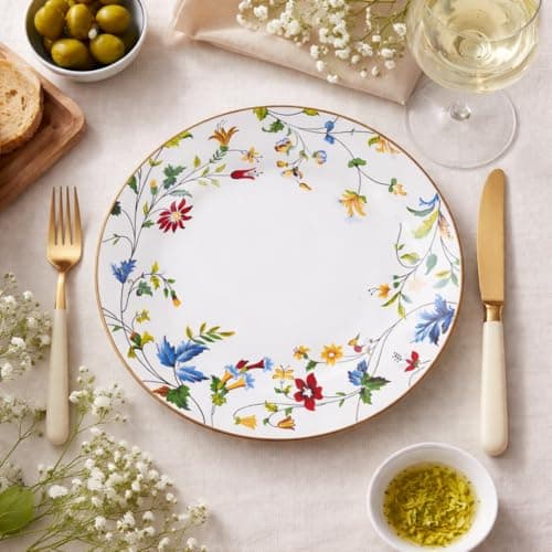 Femora Handcrafted Dinner Plates Set of 2, 10 Inch Ceramic Plates, Summer Floral Design, Microwave & Dishwasher Safe, Ideal for Serving & Daily Meals