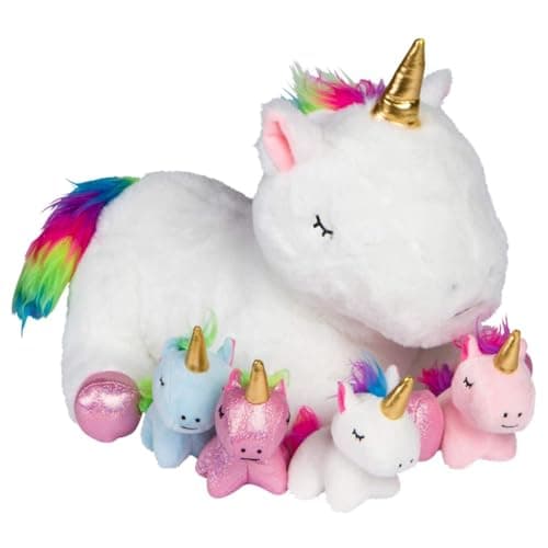 PixieCrush Unicorn Stuffed Animals for Girls Set of 5 Mommy with Babies Magical Giant Stuffed Animal Enchanting Unicorn with Babies Set Plush Animals for Kids