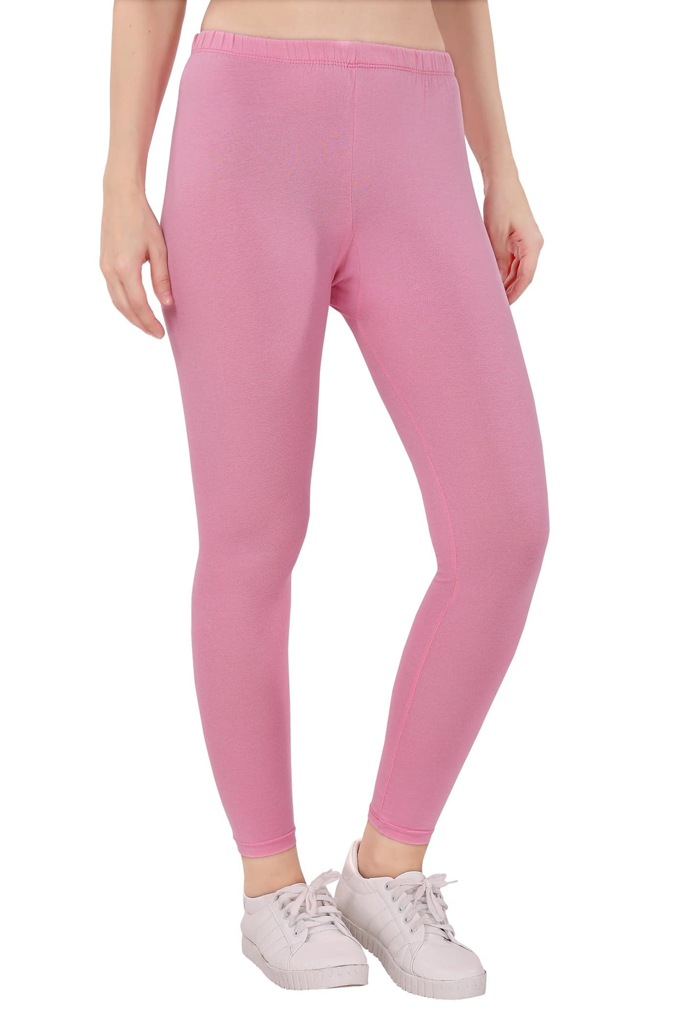 TRASA Ultra Soft Cotton Ankle Solid Regular and Plus 15 Colours Ankle Mid Rise Leggings for Womens and Girls - Size - XXX-Large - Baby Pink