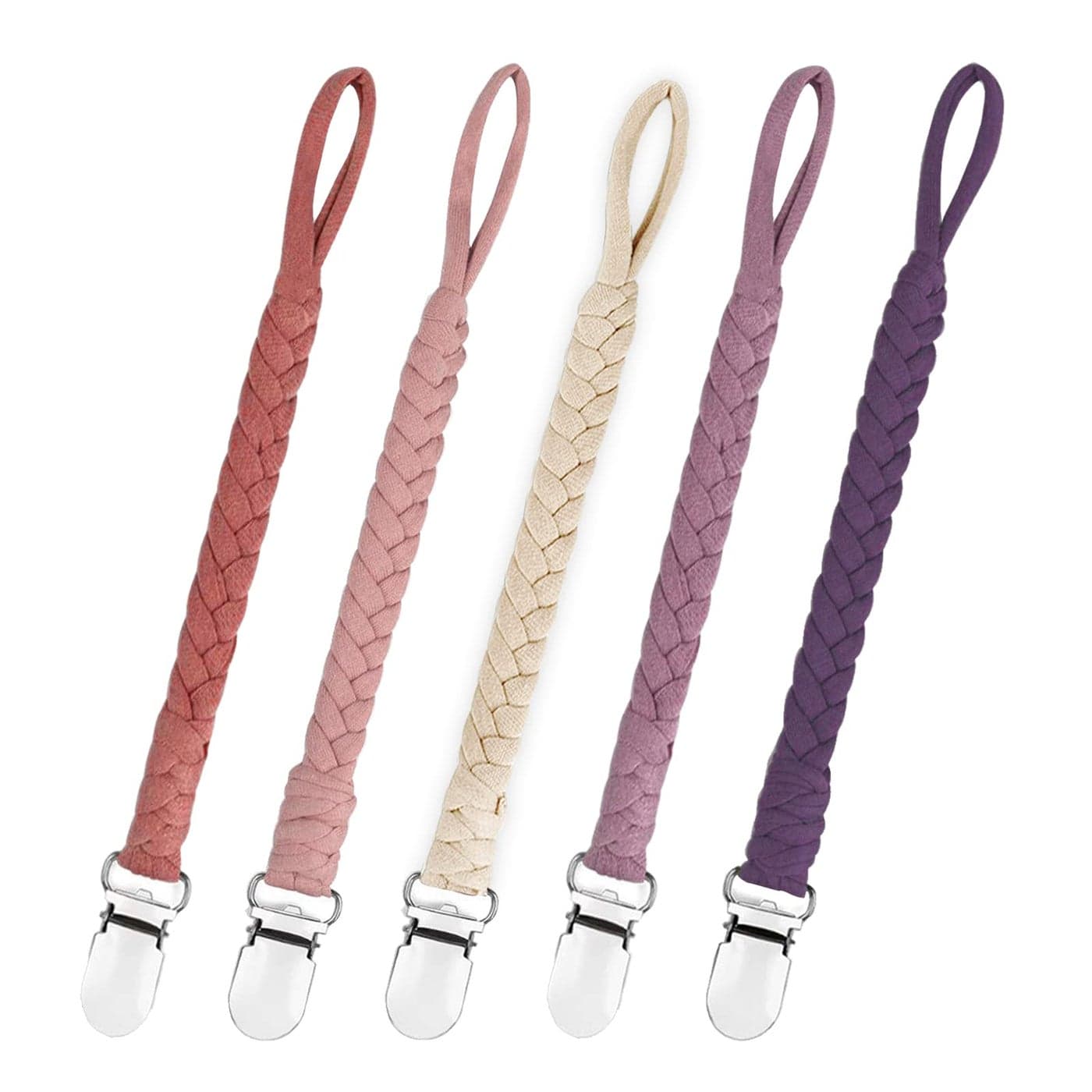Duludulu Braided Pacifier Clips Baby Girl Unisex Design Binky Clips with Teething Straps for Shower Birthday Gifts