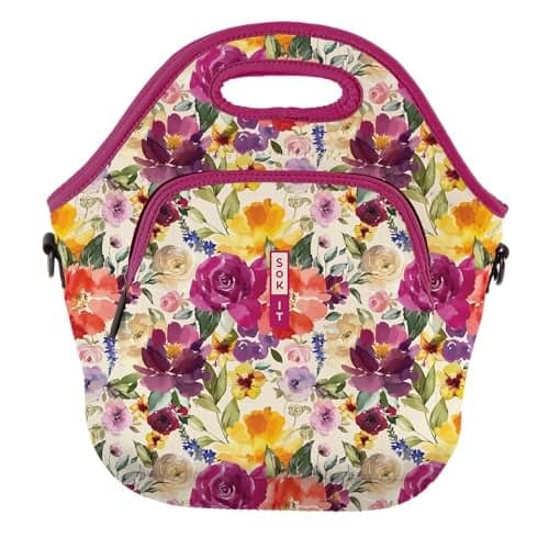 Sok It LunchTote Zippered Bag Insulated Neoprene Caddy Blooming Bright XLarge 65 Quart Lunch Tote