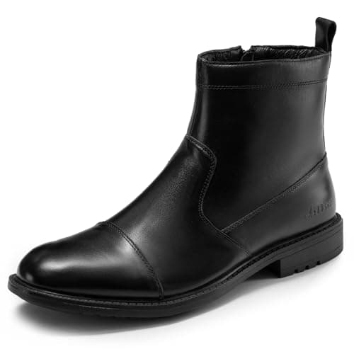 Arkbird Mens Dress Boots, Genuine Leather Side Zipper Casual Pull-On Ankle Boots for Business Casual