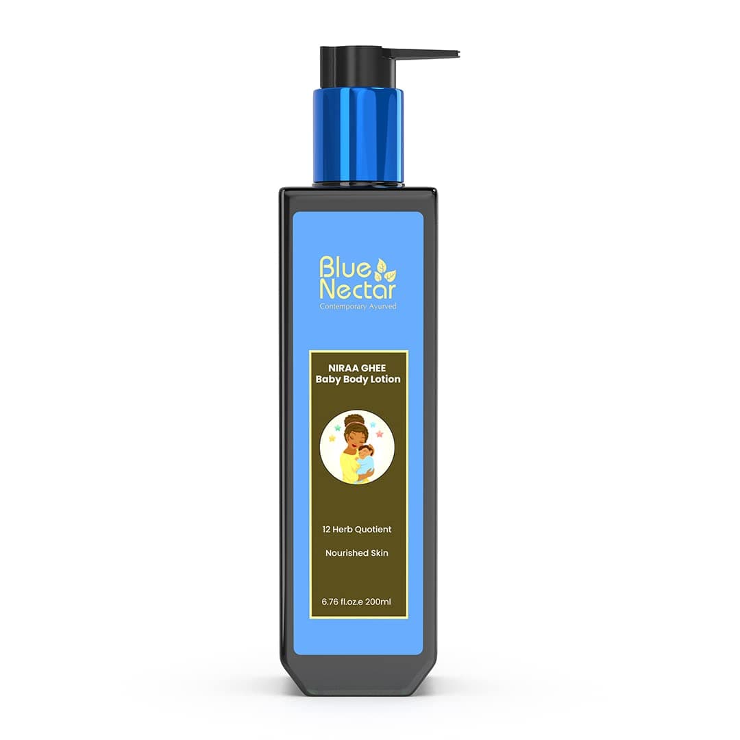 Blue Nectar Baby Lotion with Nourishing Organic Ghee Body Butters and Ayurvedic Baby Oils Baby skincare Infant Body lotion Gentle moisturizer for Kids 12 Herbs676 FlOz