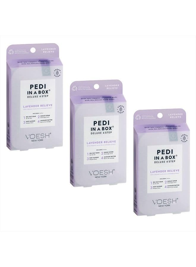 VOESH Pedi in a Box 4 Step Lavender - 3 Pack, Relaxing Spa Pedicure, At-Home Pedicure, DIY Pedi, Pedicure Supplies, Foot Care, Foot Spa, Vegan