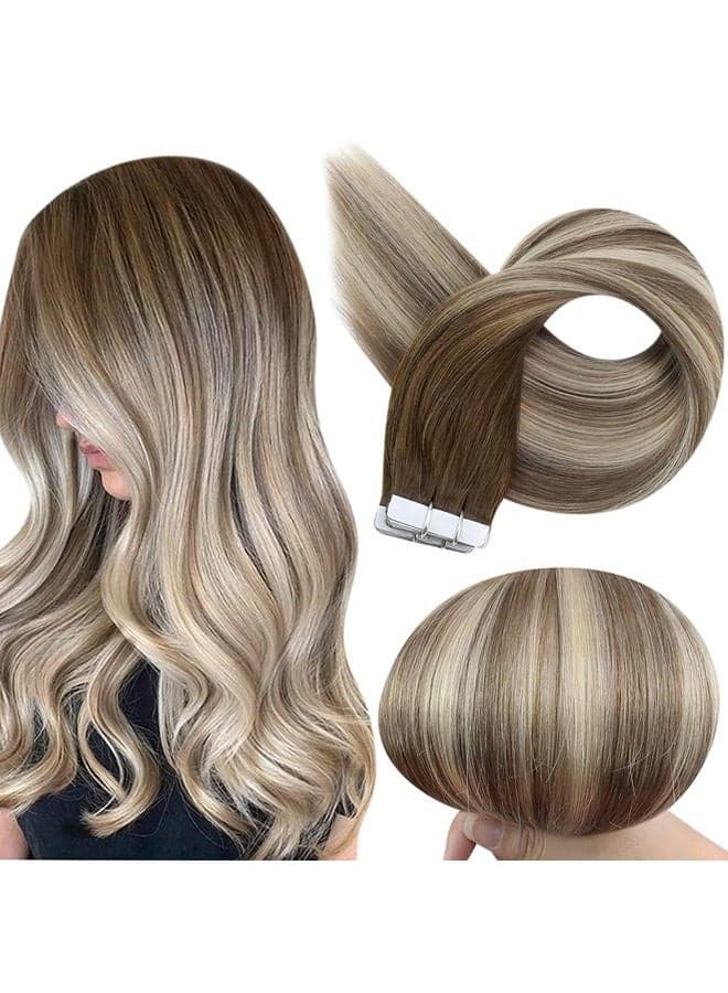 Tape in Hair Extensions Human Hair 22 Inch Adhesive Hair Extensions Dark Roots Balayage Color 3 8 22 Blonde Double Sided Tape Hair, Tape on Human Hair Extensions 50 Gram 20 Pieces