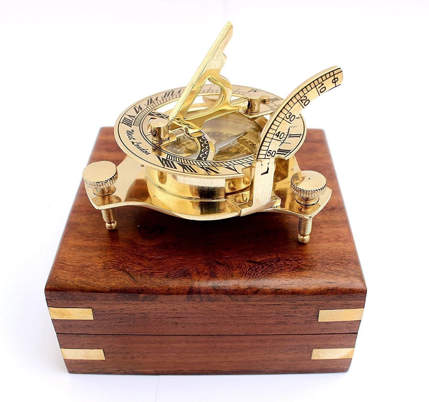 5MoonSun5's Nautical West London Sundial Compass 4'' inches Premium Quality Handcrafted Brass Compass with Handcrafted Rosewood Anchor Inlaid CaseBox Maritime Decor Gifts Steampunk Collectibles