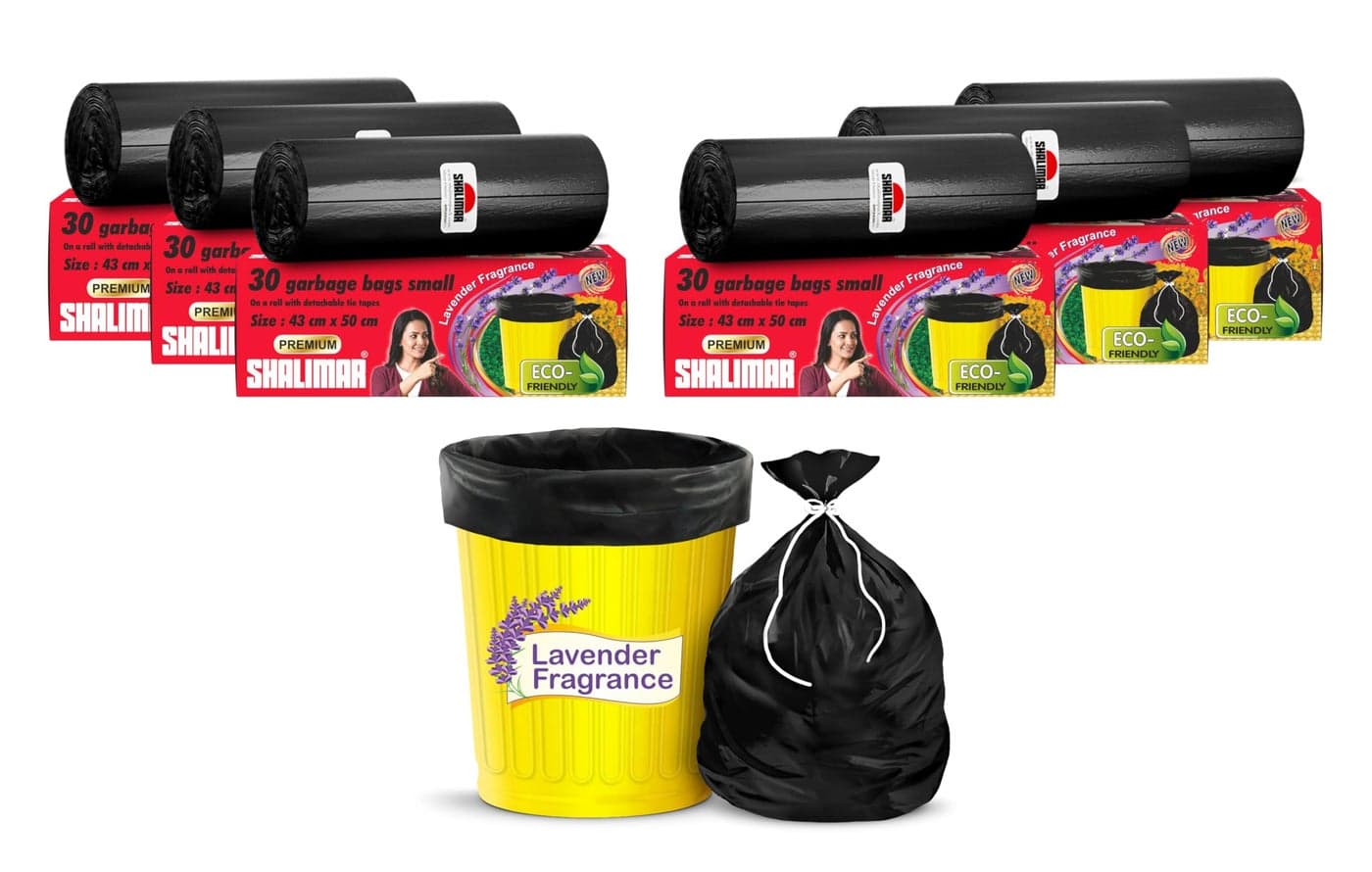 Shalimar Premium (Lavender Fragrance) Scented Garbage Bags | Small 17 X 19 Inches | 180 Bags (30 Bags X 6 Rolls) | Dustbin Bag/Trash Bag | (Black) - Perforated Box for Easy Dispensing