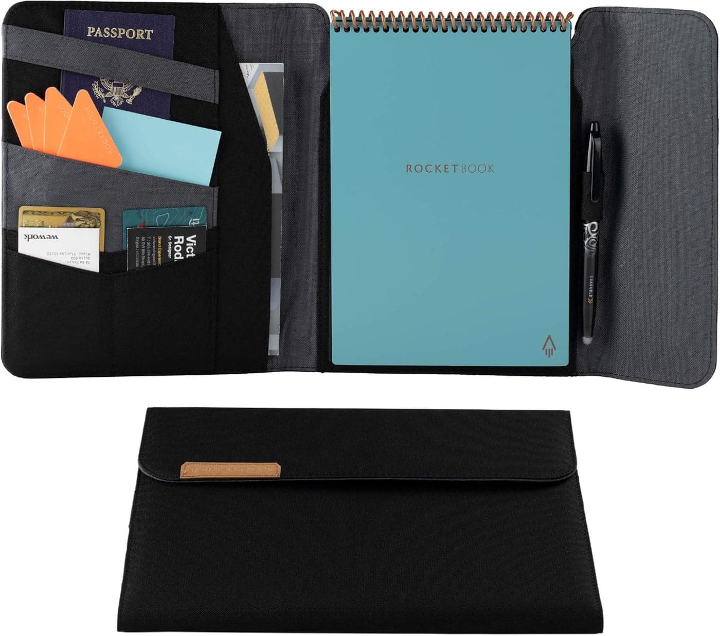 Rocketbook Flip Capsule Folio Cover 100 Recyclable Cover with Pen Holder Magnetic Clasp Inner Storage Black Letter Size 85 x 11 CAPFLPLCGN