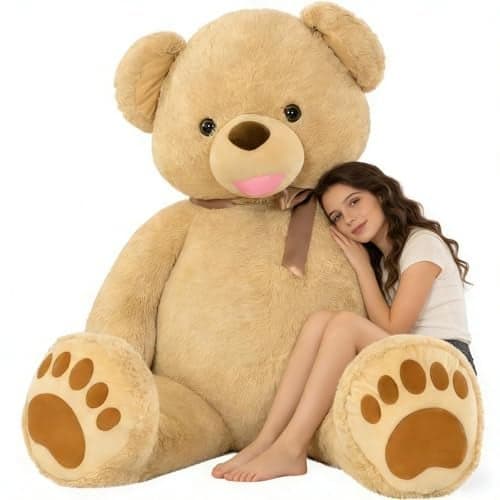 Tezituor Giant Teddy Bear Plush Toy 5 Feet Soft Cuddly Light Brown Bear Stuffed Animal with Big Paws and Bow Tie for Girls Boys or Valentines Day