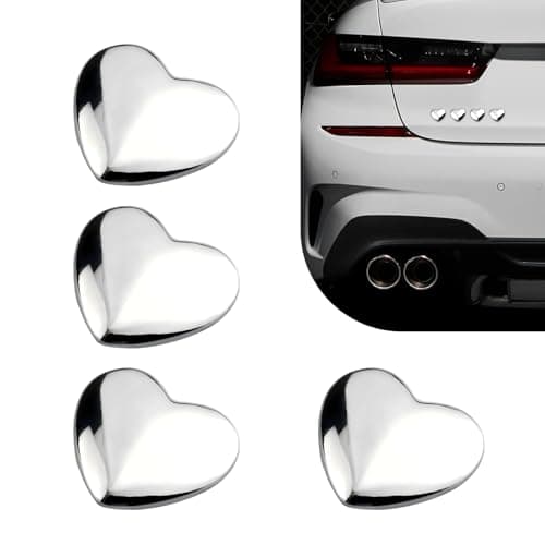 lekiliky 4PCS Heart Metal Car Emblem Stickers Metal Chrome Waterproof Faderesistant Vehicle Decals Creative Fashionable Rear Love Badge Decoration for Doors Bumper Rear License Plate Silver