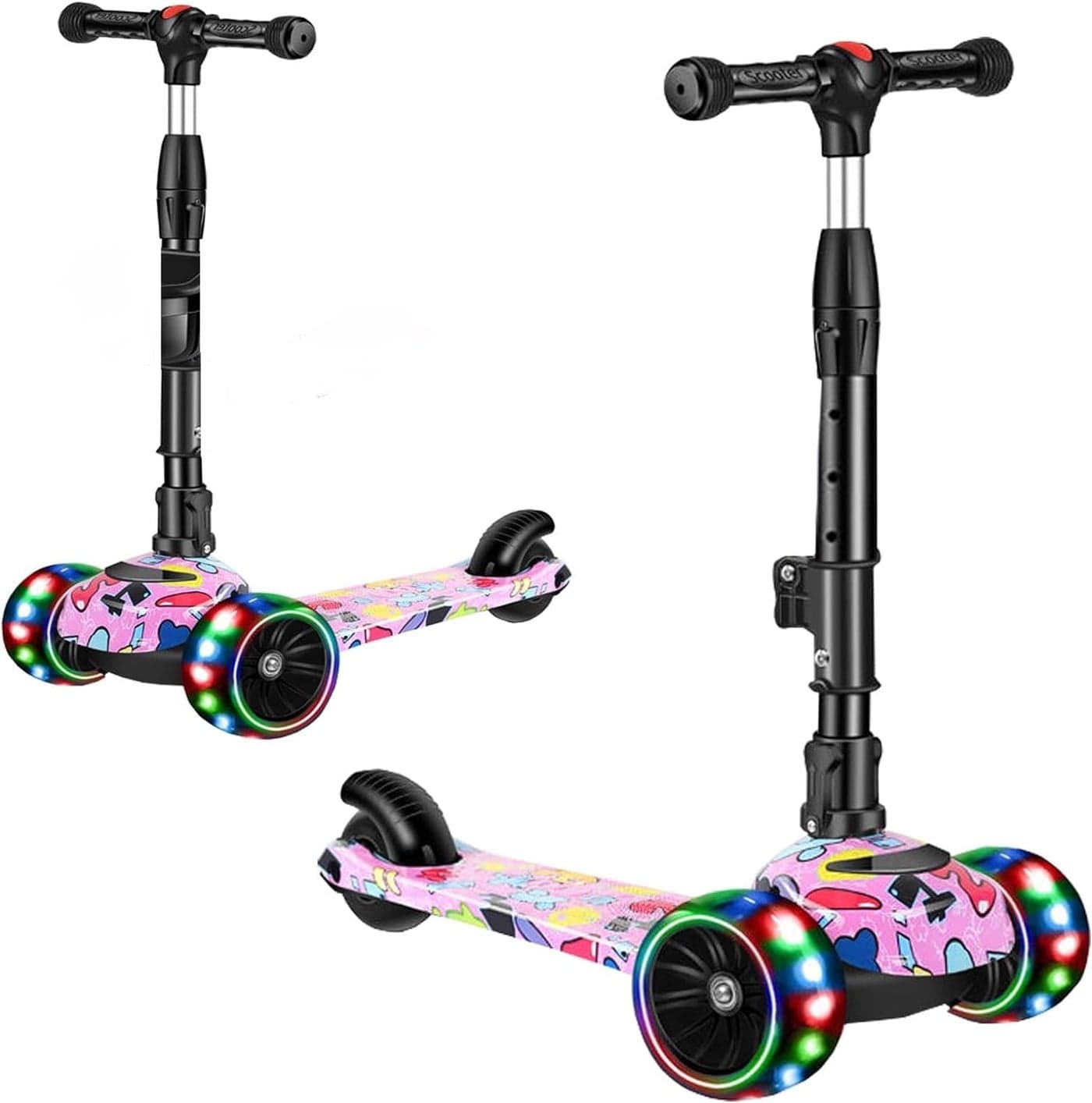KOUREVON Kick Scooter Fot Kids Aged 3-20, 4 Level Heght Adjustment, PU Lightup Wheels, Powerful Weight Capacity Of 80 Kgs, Foldable For Outdoor Activities For Toddlers Kids., Pink