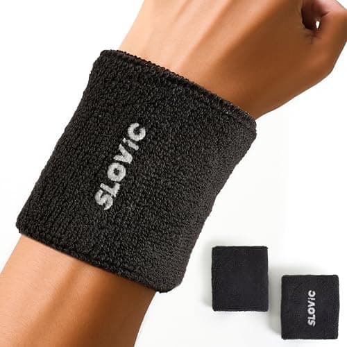 Slovic Cotton Wrist Band for Gym Workout | Breathable & Stretchable Fitness Band for Men & Women | Ideal for Sports, Gym & Fitness | Gym Accessories for Men Workout | Black