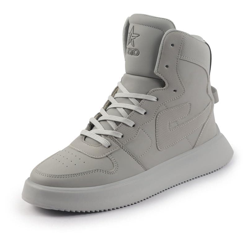 FAUSTO FST FJLMC-15001 GREY-45 Men's Grey High Top Chunky Classic Lace Up Sneakers|High Ankle Sneakers with Memory Cushion|Lightweight All Day Sneakers (11 UK)