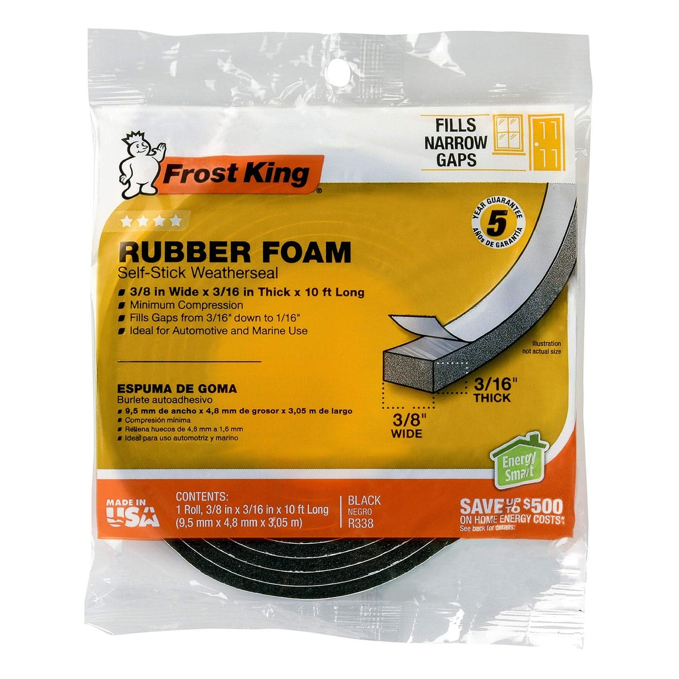 Frost King R338H SelfStick Rubber Foam Weatherseal 38W 316T BlackBlacks