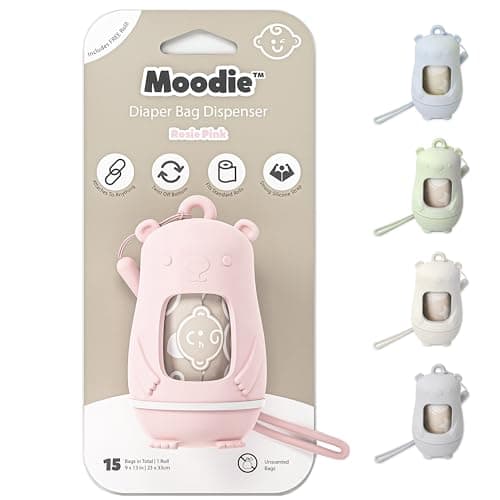Teddy Bear Diaper Bag Dispenser Diaper Trash Bags on the Go Dispenser wSilicon Strap 15 UNSCENTED Baby Poop Bags per Roll Dirty Diaper Bags Disposable Diaper Waste Bags ROSIE PINK