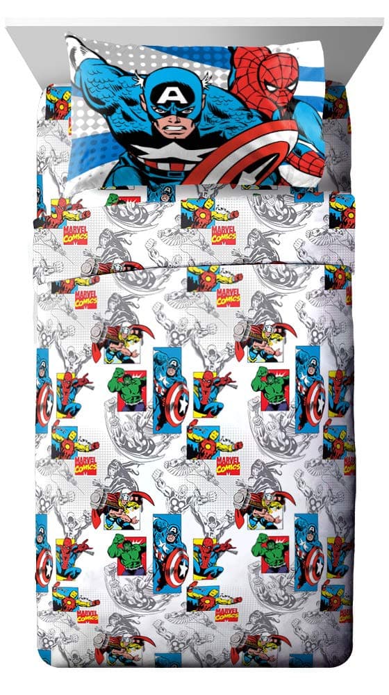 Jay Franco Kids Sheet Set with Fitted Flat Sheets Pillow Cover UltraSoft Bedding with Pillowcase for Room Decor White Avengers 3 Piece Twin