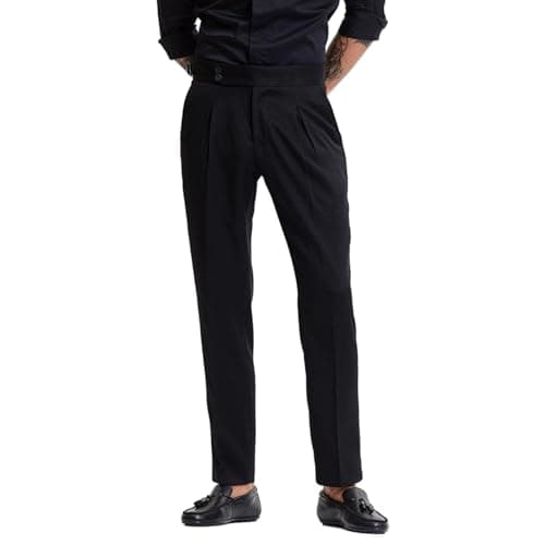 SNITCH Men's Plain Trousers | Formal Wear Streetwear Style | Poly Blend Slim Fit Button Black