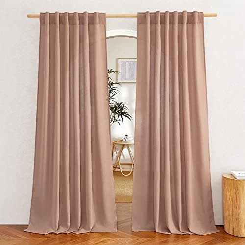 NICETOWN Thick Linen Terracotta Curtains for Bedroom, Rod Pocket & Back Tab Flax Semi Sheer Drapes Privacy Assured with Light Filtering for Girls/Princess Room, W55 x L84, 2 Pieces