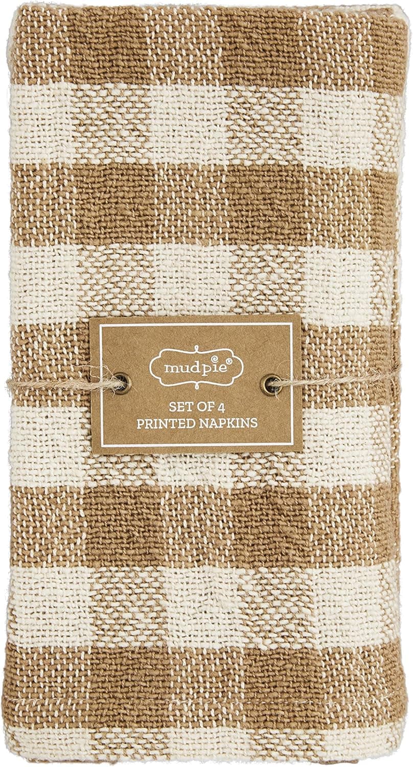 Mud Pie Harvest Check Napkin Set Tan 18 x 18