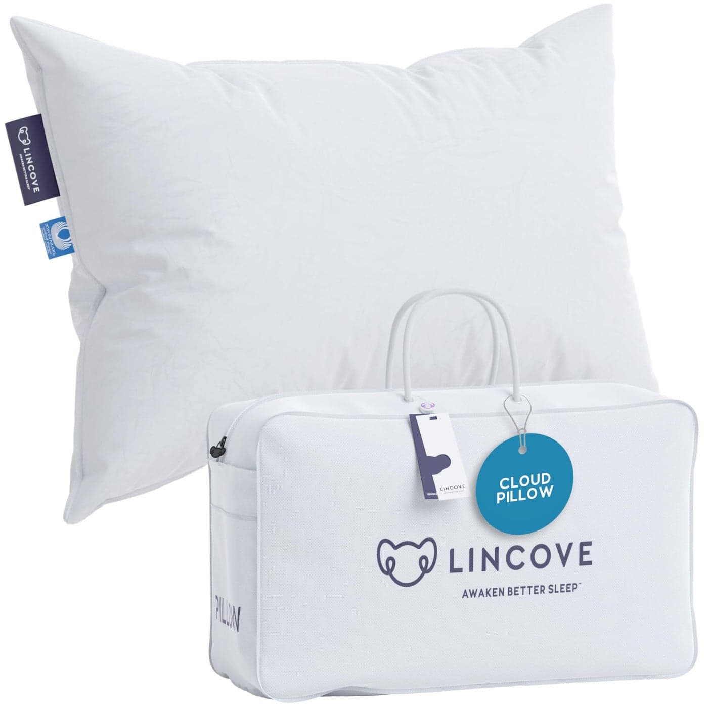 Lincove Cloud Natural Canadian Down Pillow White Luxury Sleeping Pillow 625 Fill Power 500 Thread Count Cotton Shell Made in Canada Standard Medium 1 Pack