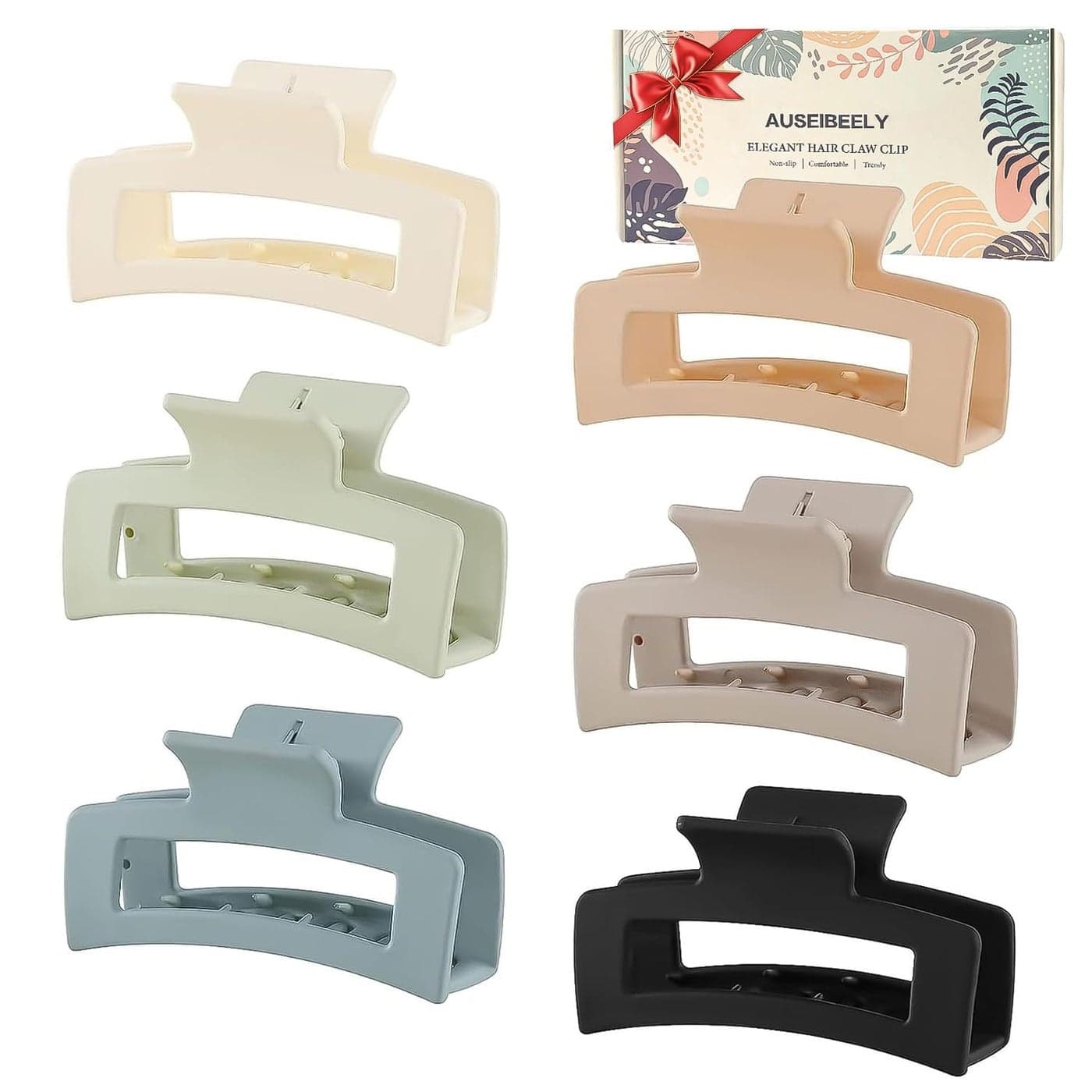 6 Pack Square Claw Clips Hair Claw Clips for Women Girls 35 Medium Nonslip Hair Clips Rectangular Claw Hair Clips Matte Hair Claws Strong Hold Jumbo Claw Clip for Thin Hair Christmas Gifts