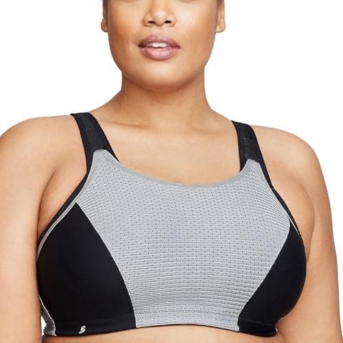 Full Figure Plus Size Custom Control Sports Bra Wirefree #1166 Black/Grey 38I