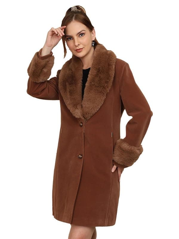 PLAGG Women Winter Long Length Overcoat with Wool blend and Comfort fit