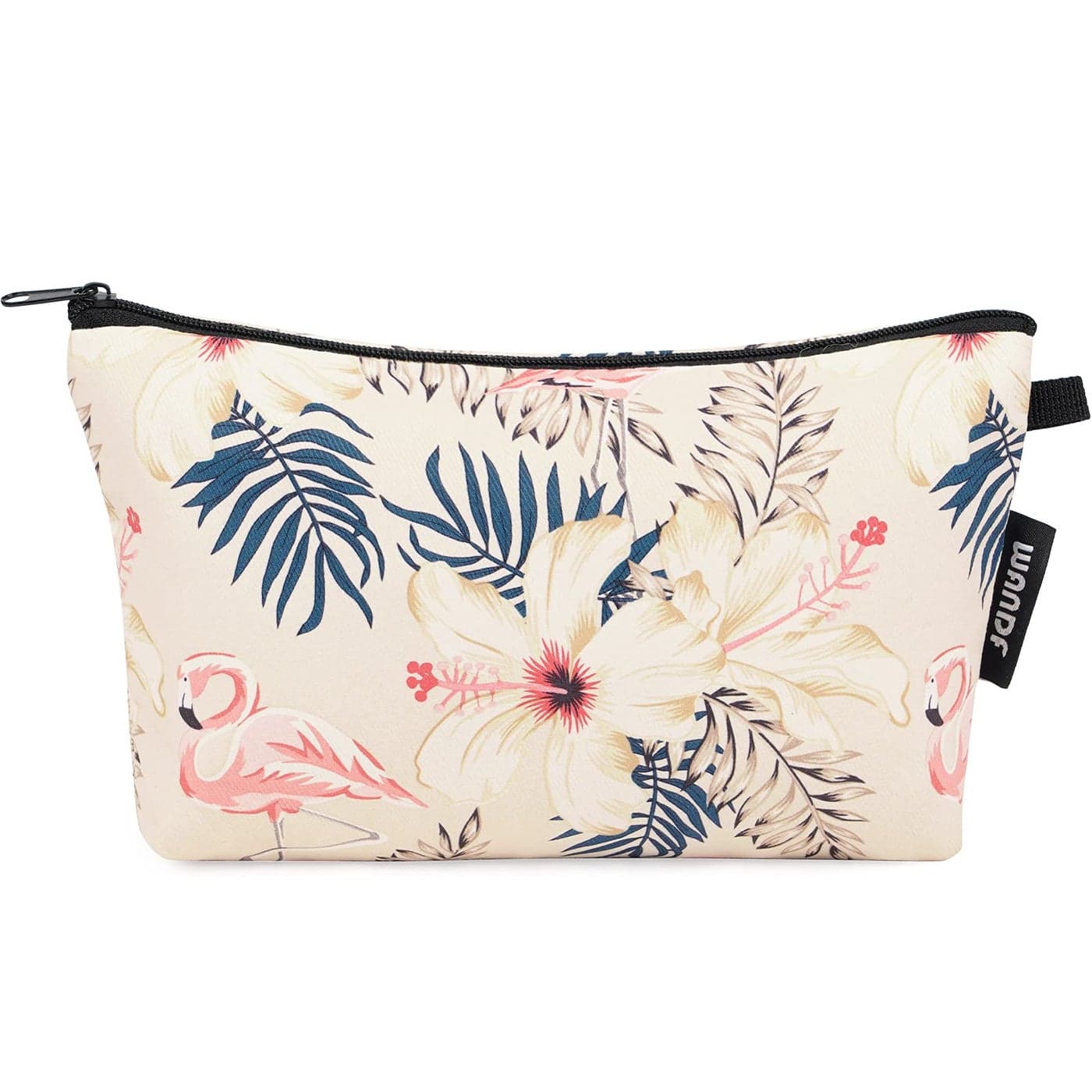 WANDF Cosmetic Bag for Women Makeup bag Organizer Mini Makeup Pouch for Purse Water Resistant Girls Gift Beige Flamingo