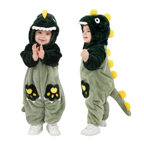 TONWHAR Kids' And Toddlers' Infant Tiger Dinosaur Animal Fancy Dress Costume Outfit Hooded Romper Jumpsuit(2-3T/Height:36"-39")
