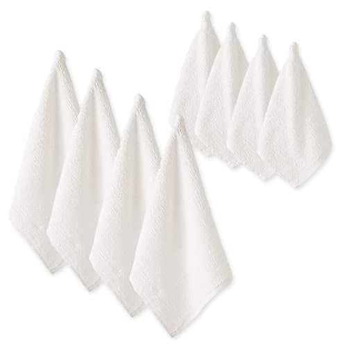DII Kitchen Bar Mop Dishtowels, 16 x 19 & Dishcloths 12 x 12 Set of 8 - White