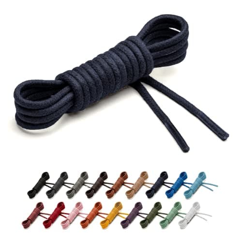 Benchmark Waxed Cotton Dress Shoe Laces - 2 Pairs - 2mm (5/64”) Round Shoelaces for Men & Women - 27 to 36 Inch Lengths (27 Inches - 2 Pairs, Navy Blue)