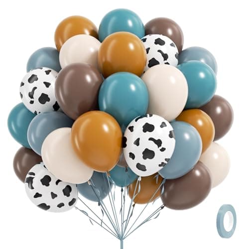 60pcs Cowboy Balloons Brown Slate Blue Dusty Blue Sand White Latex Western Balloons for Farm Cowboy Western Baby Shower Birthday Party Decorations