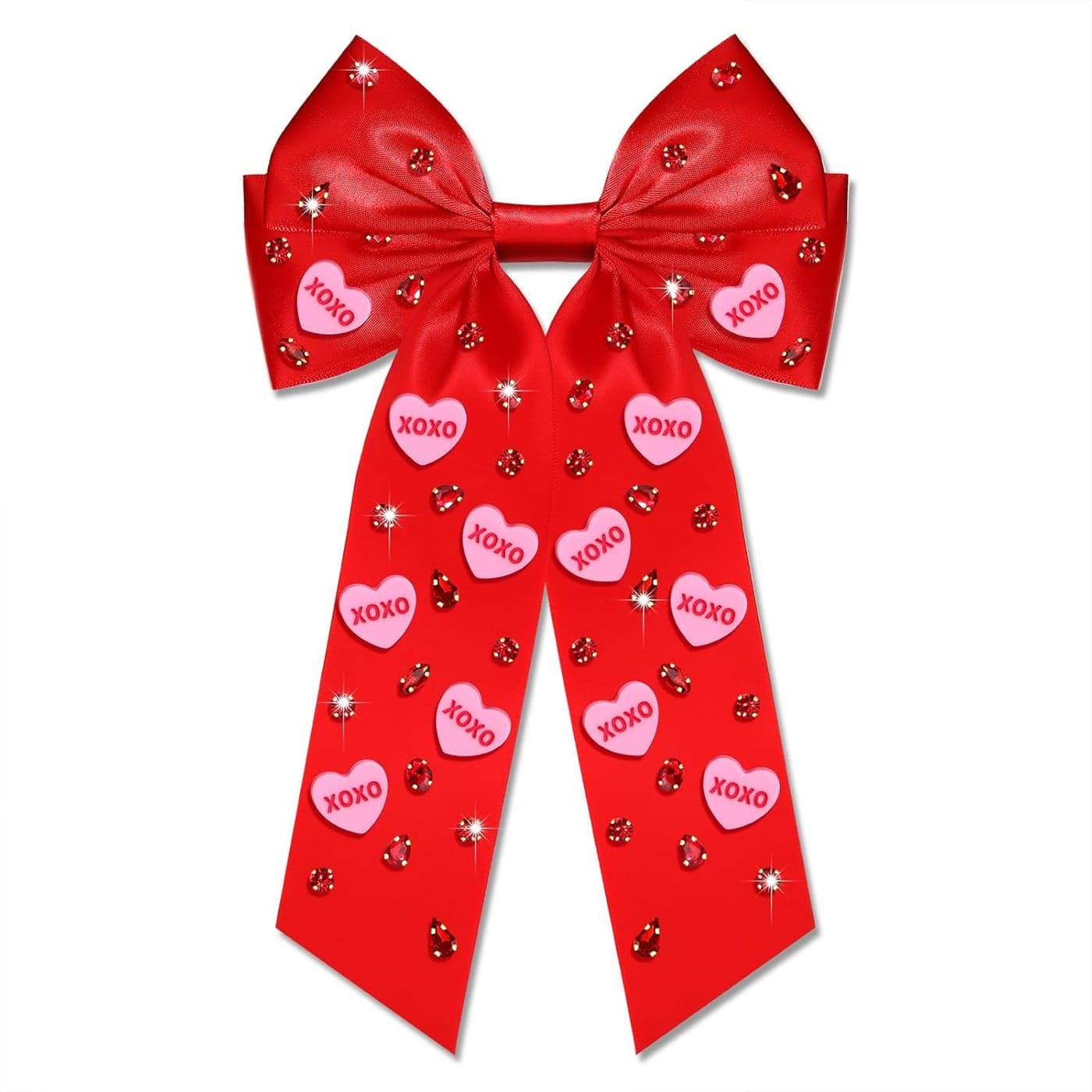 Boderier Valentines Day Hair Bows for Women Girls Conversation Candy Heart Hair Bow Clips Jeweled XOXO Hair Bows Valentines Day Gifts for Her Red XOXO Heart