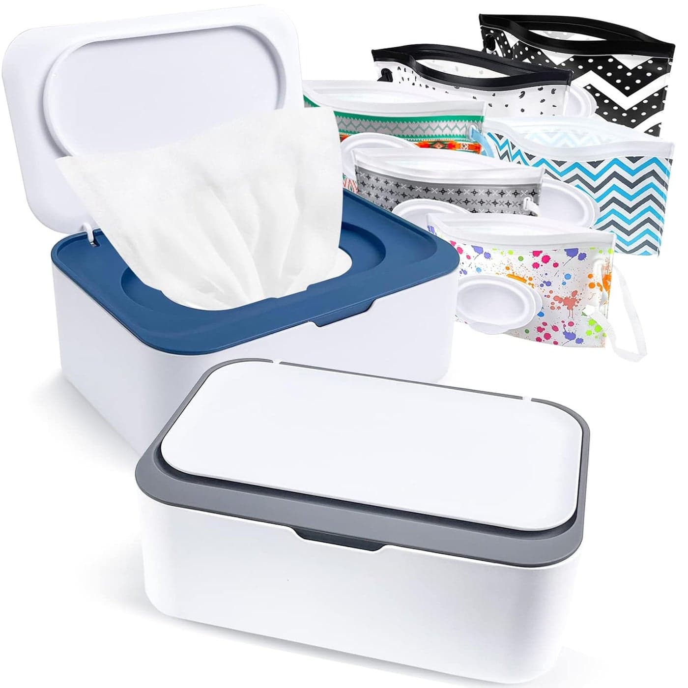 8Pcs Baby Wipes Dispenser Reusable Baby Wipe Holder Box and Portable Wet Wipes Pouch Refillable Wipes Pouch Case Container with Lid for Bathroom Baby Nursery Kitchen Office Travel Black