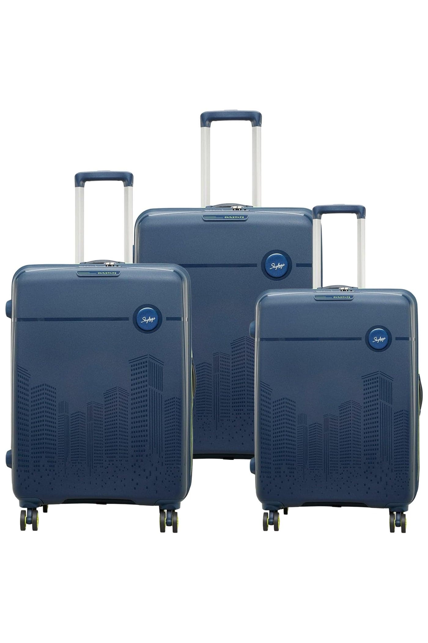 Skybags Polypropylene (Pp) Set of 3 (Small, Medium & Large) Hardshell Suitcase (57+67+79 Cm) | Luggage with 8 Spinner Wheel,TSA Lock,3D Print with Spacious Interior Luggage (Blue, Set of 3)