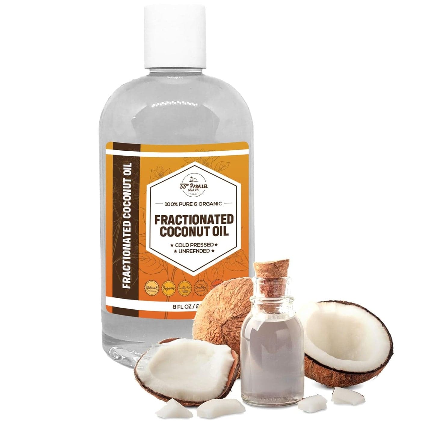 Organic Fractionated Coconut Oil 8 oz Premium Grade NonGMO Cold Pressed 100 Pure Fractionated Coconut Oil for Skin Face Hair Soap Making Ideal Carrier for Essential Oils 8 FL OZ