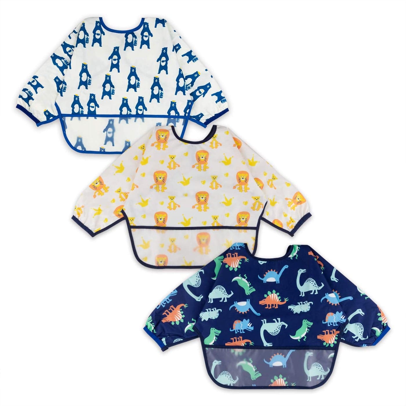 3 Pcs Long Sleeved Bib Set Baby Waterproof Bibs with Pocket Bundle Toddler Bib with Sleeves and Crumb Catcher Stain and Odor Resistance Play Smock Apron Pack of 3 624 Months
