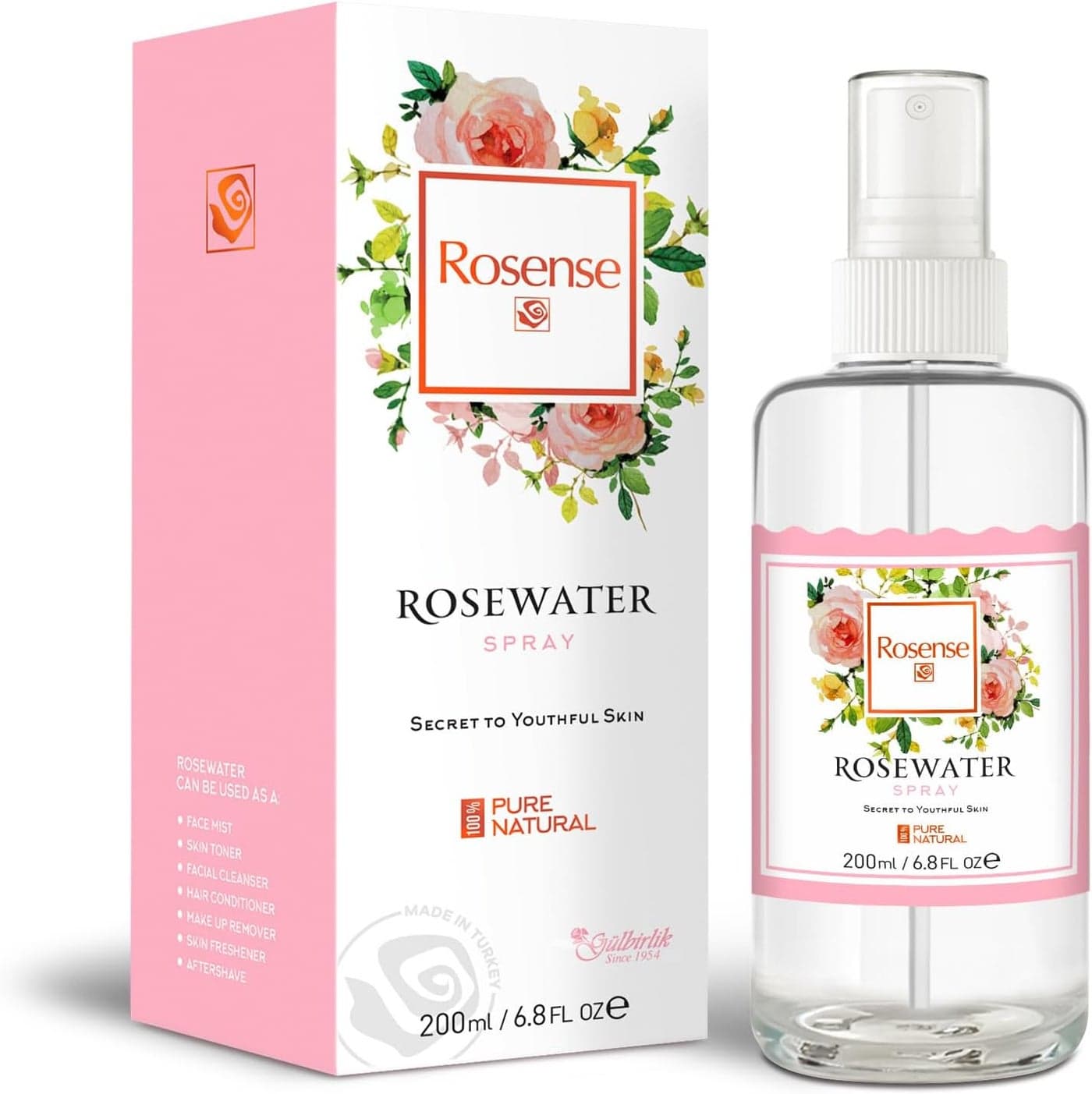 Rosense Glass Bottle Rosewater Hydrating Facial TonerRose Water Face Mist 68 Oz